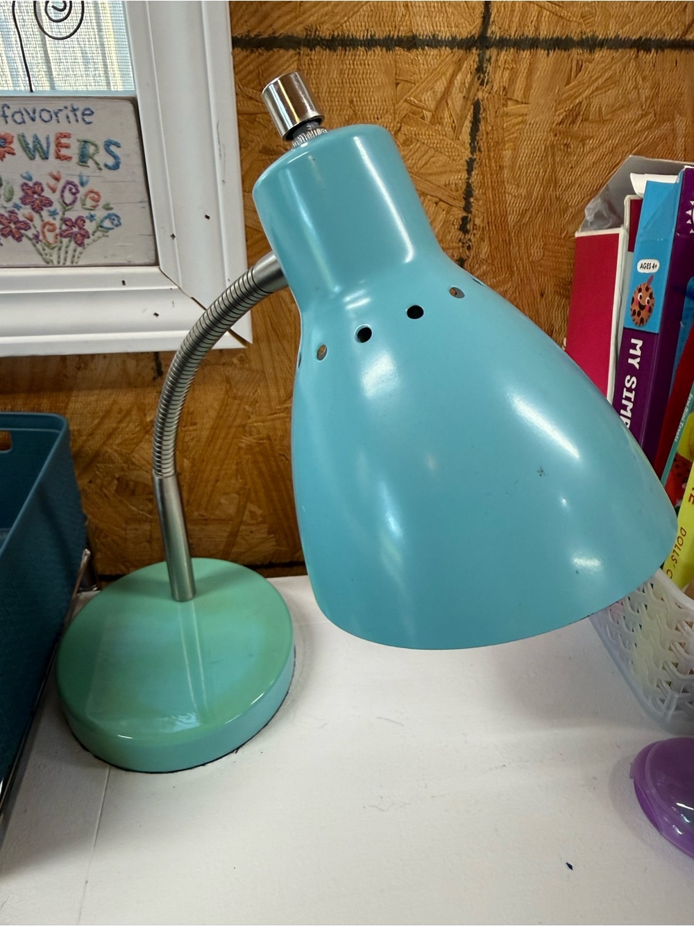 Aqua Blue Teal Desk Light Lamp College Dorm Bohemian Office Funky VTG adjustable